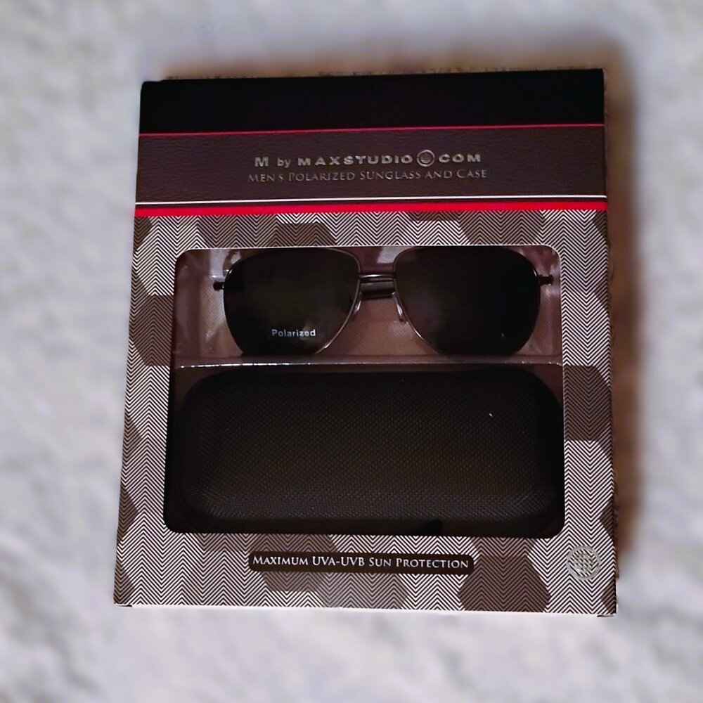 M by Max Studio Men’s Polarized Sunglasses and Black Case Set - Aviator Style